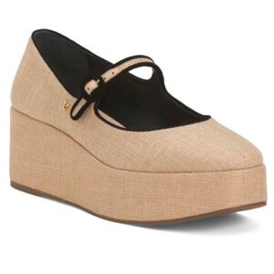 Larroude Blair Flatform Raffia Beige Mary Janes